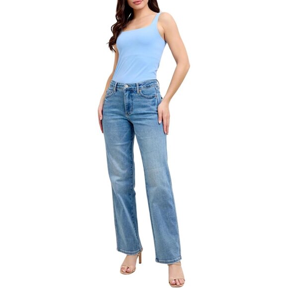 Mid Rise Tummy Control Jeans Vintage Wash Straight Leg Womens Size 26 - Picture 2 of 9